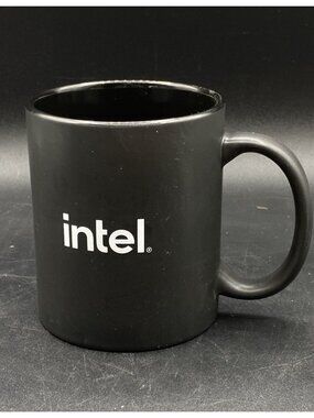 Intel Corporation Black Coffee Mug Ceramic Cup White Logo Chipmaker